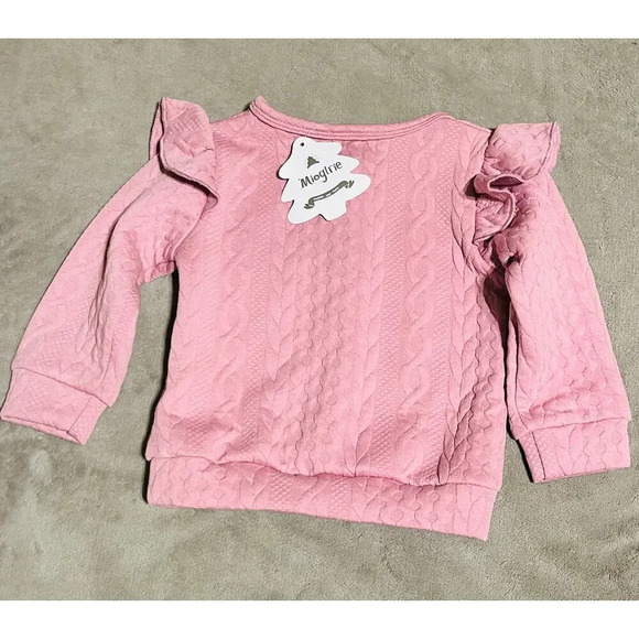 NWT Mioglrie Pink Ruffle Shoulder Dusty Pink Long Sleeve Sweater Size 18-24M - Picture 2 of 3
